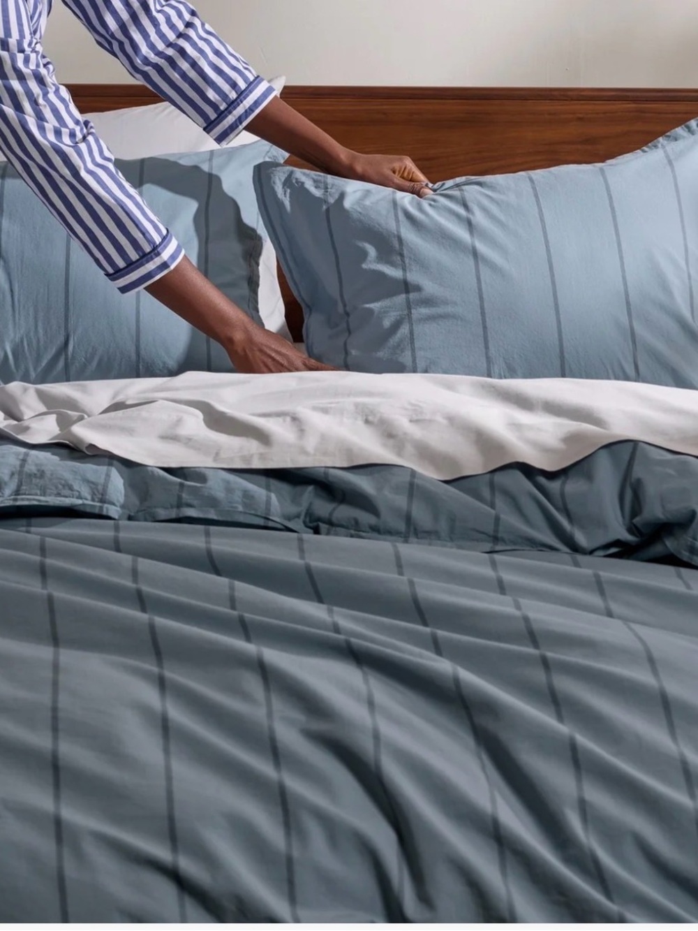 Parachute 100% Cotton Light Blue Striped Duvet Cover